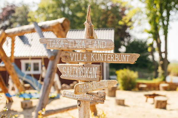 Kleiner Wegweiser am Ferienhaus Lütt Lönneberga