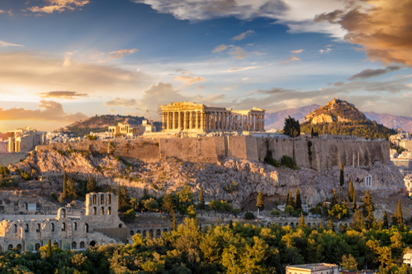 Akropolis in Athen bei Sonnenuntergang